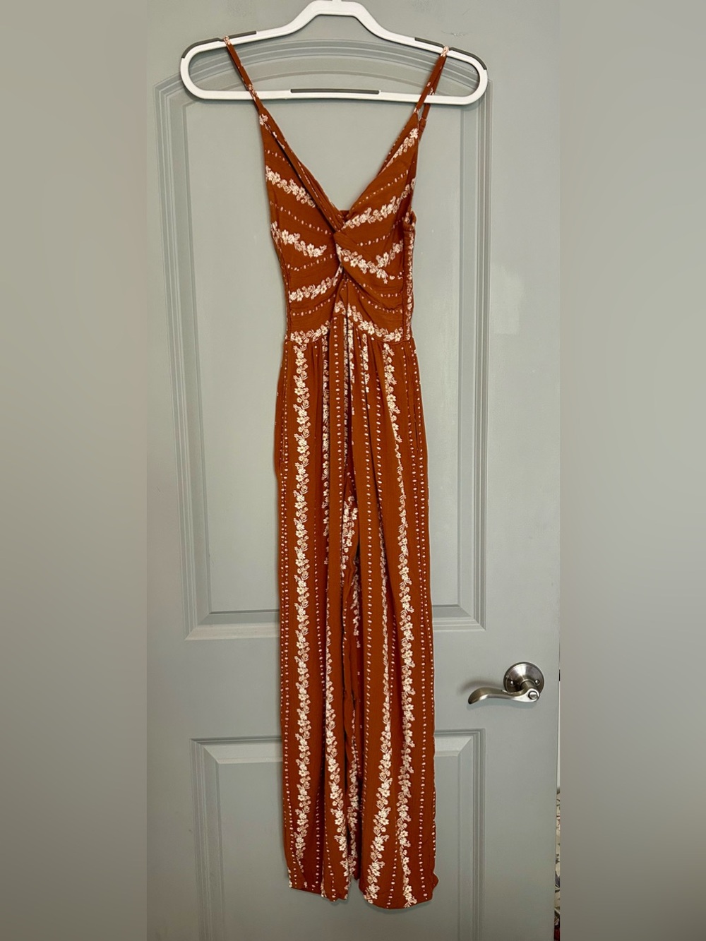 Angie Rust Floral Stripe Wide-Leg Jumpsuit - Picture 2 of 5